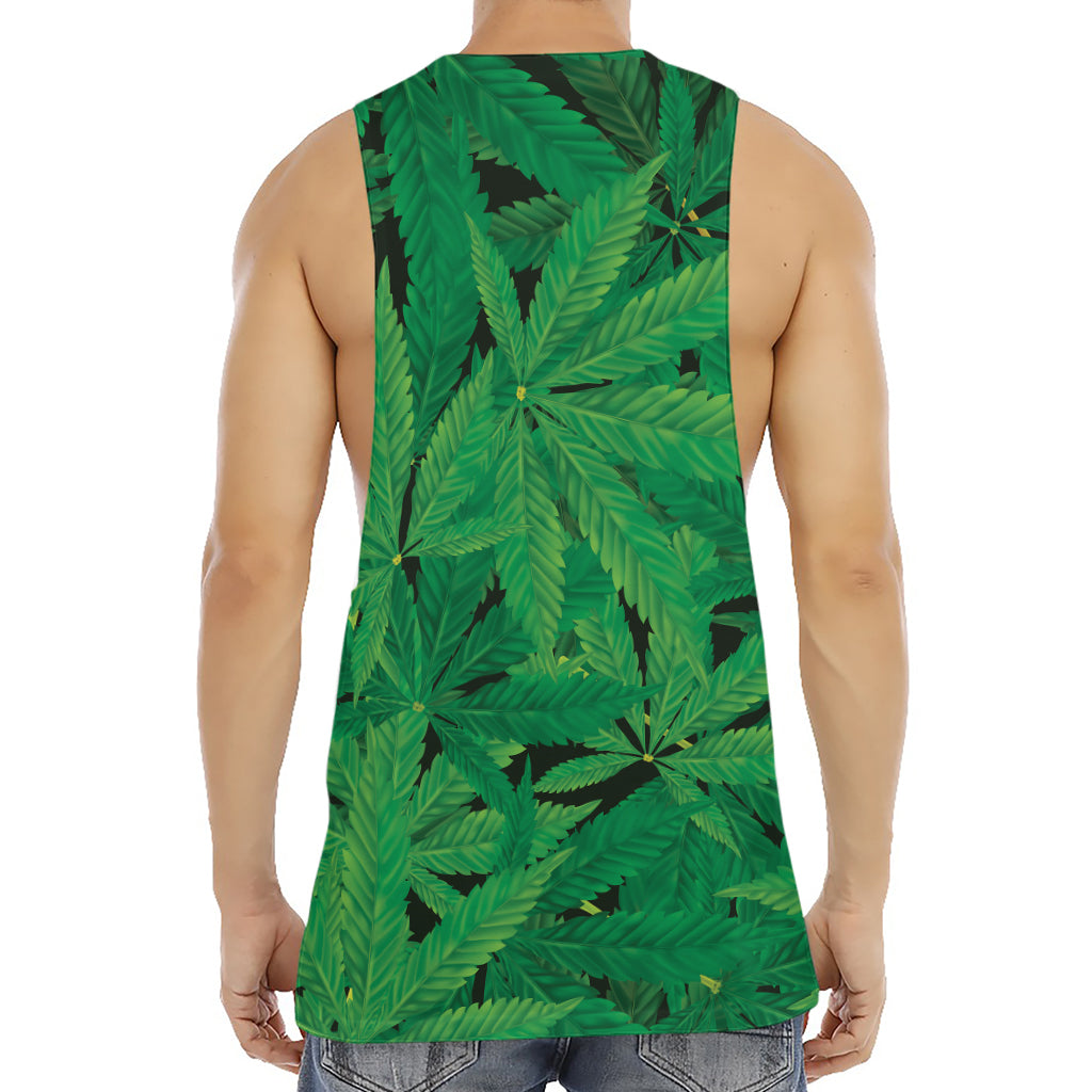 Green Marijuana Leaf Print Men's Muscle Tank Top