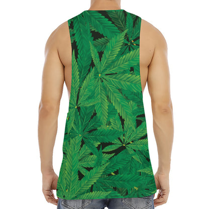 Green Marijuana Leaf Print Men's Muscle Tank Top