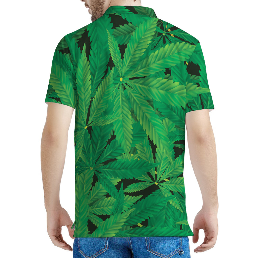 Green Marijuana Leaf Print Men's Polo Shirt