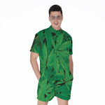 Green Marijuana Leaf Print Men's Rompers