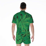 Green Marijuana Leaf Print Men's Rompers