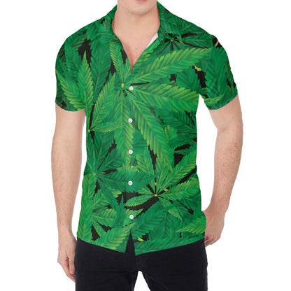 Green Marijuana Leaf Print Men's Shirt