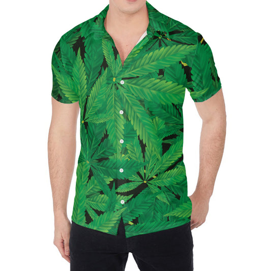 Green Marijuana Leaf Print Men's Shirt