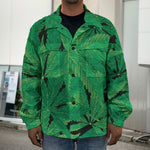 Green Marijuana Leaf Print Men's Shirt Jacket
