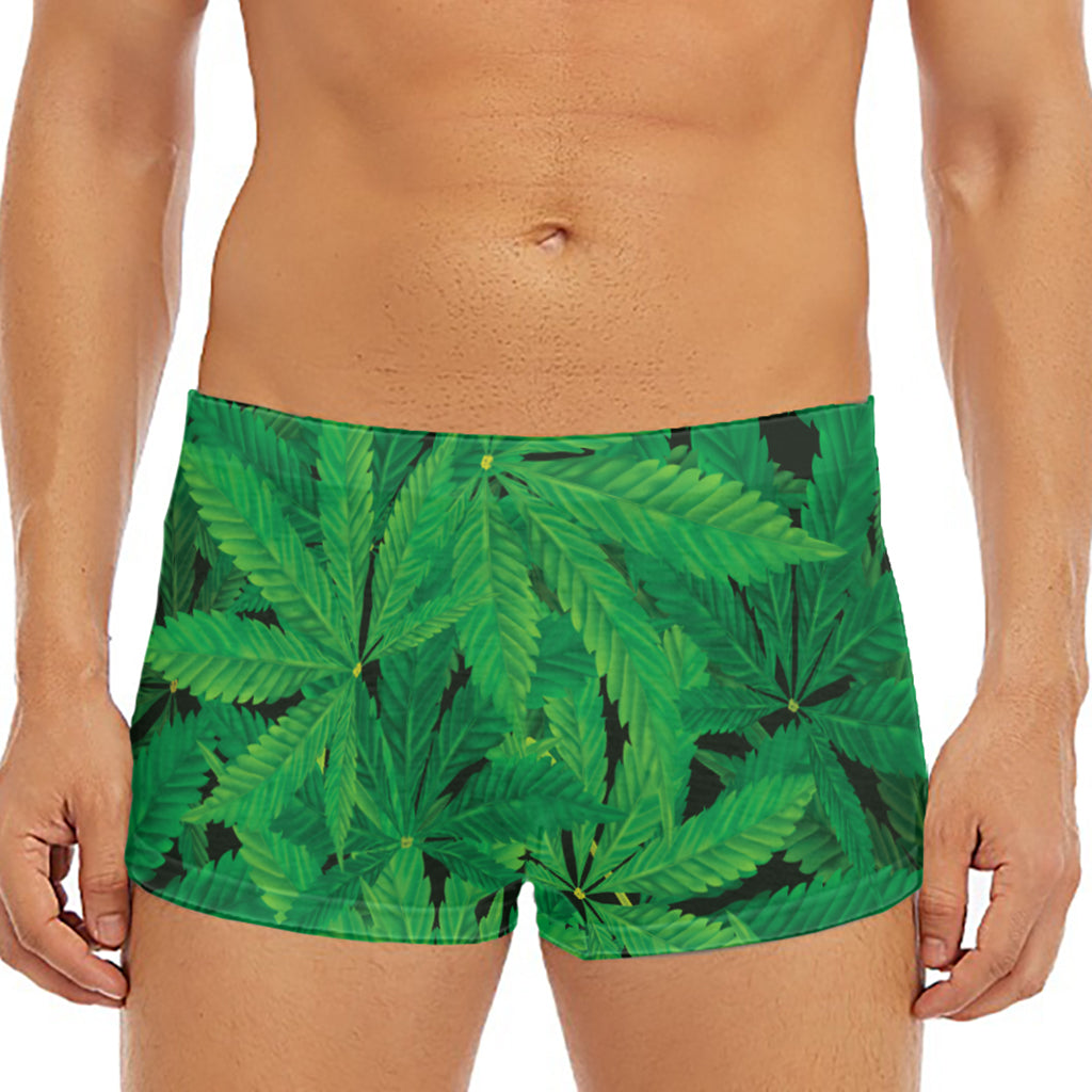 Green Marijuana Leaf Print Men's Short Boxer Briefs