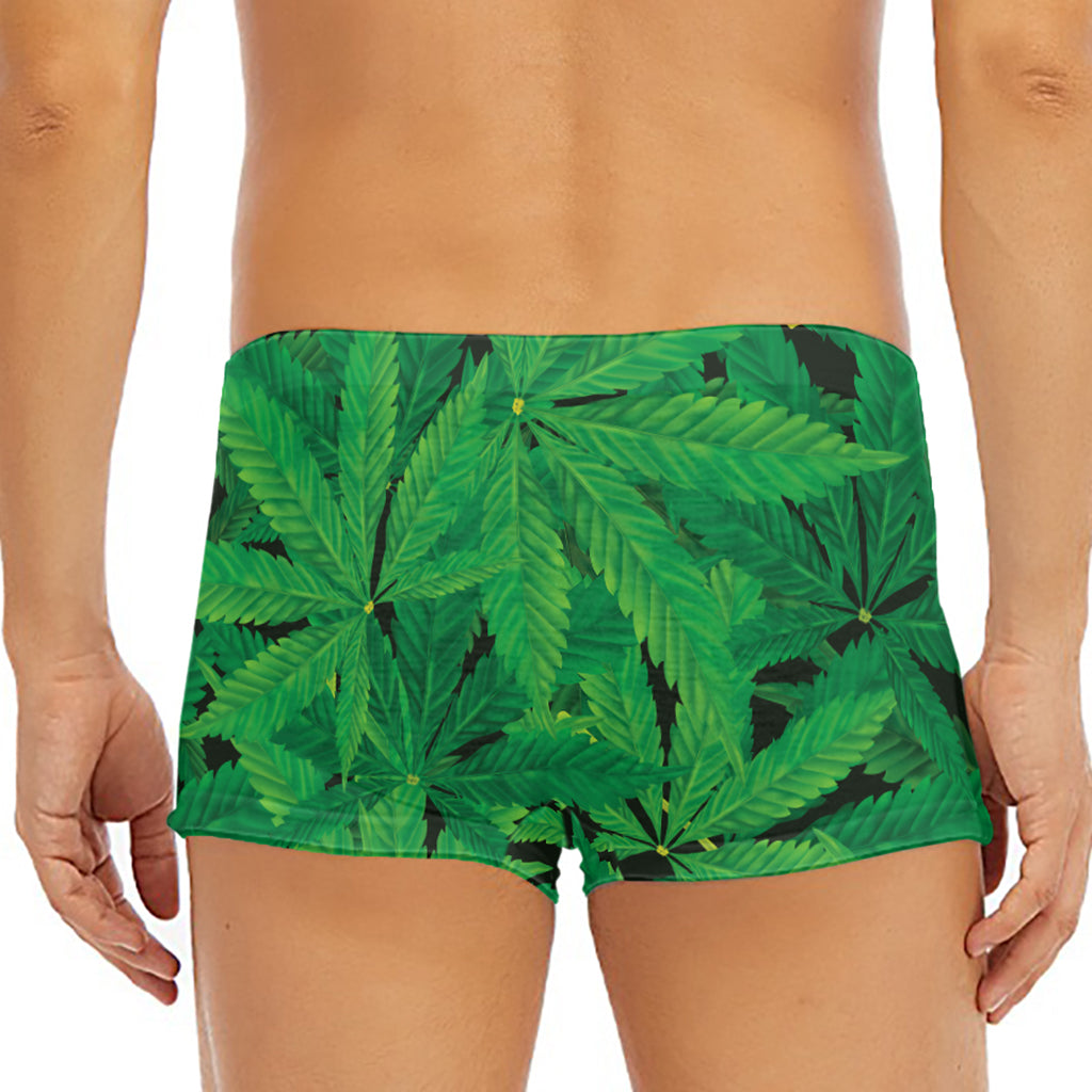 Green Marijuana Leaf Print Men's Short Boxer Briefs
