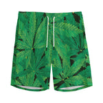 Green Marijuana Leaf Print Men's Sports Shorts