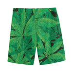 Green Marijuana Leaf Print Men's Sports Shorts