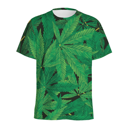 Green Marijuana Leaf Print Men's Sports T-Shirt