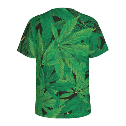 Green Marijuana Leaf Print Men's Sports T-Shirt