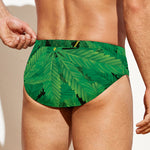 Green Marijuana Leaf Print Men's Swim Briefs