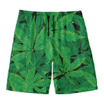 Green Marijuana Leaf Print Men's Swim Trunks