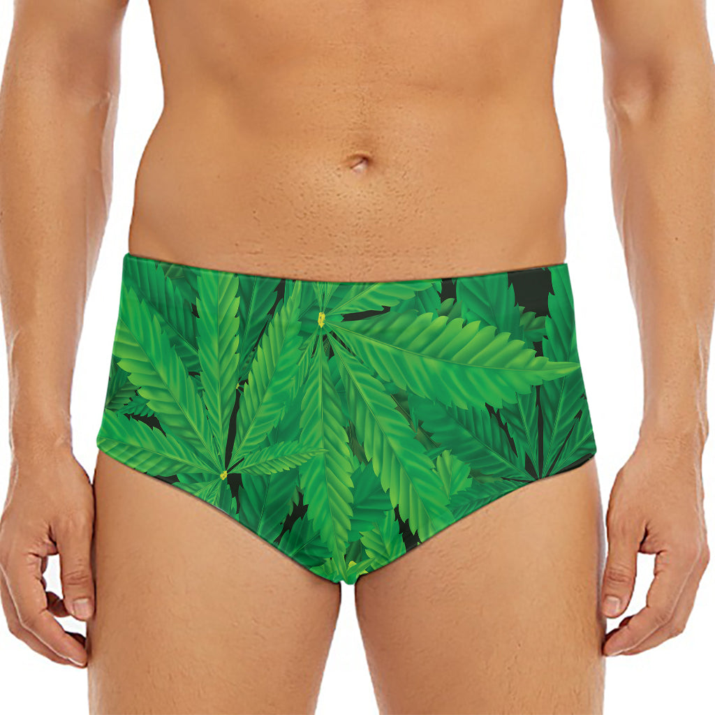 Green Marijuana Leaf Print Men's Triangle Swim Briefs