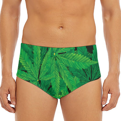 Green Marijuana Leaf Print Men's Triangle Swim Briefs