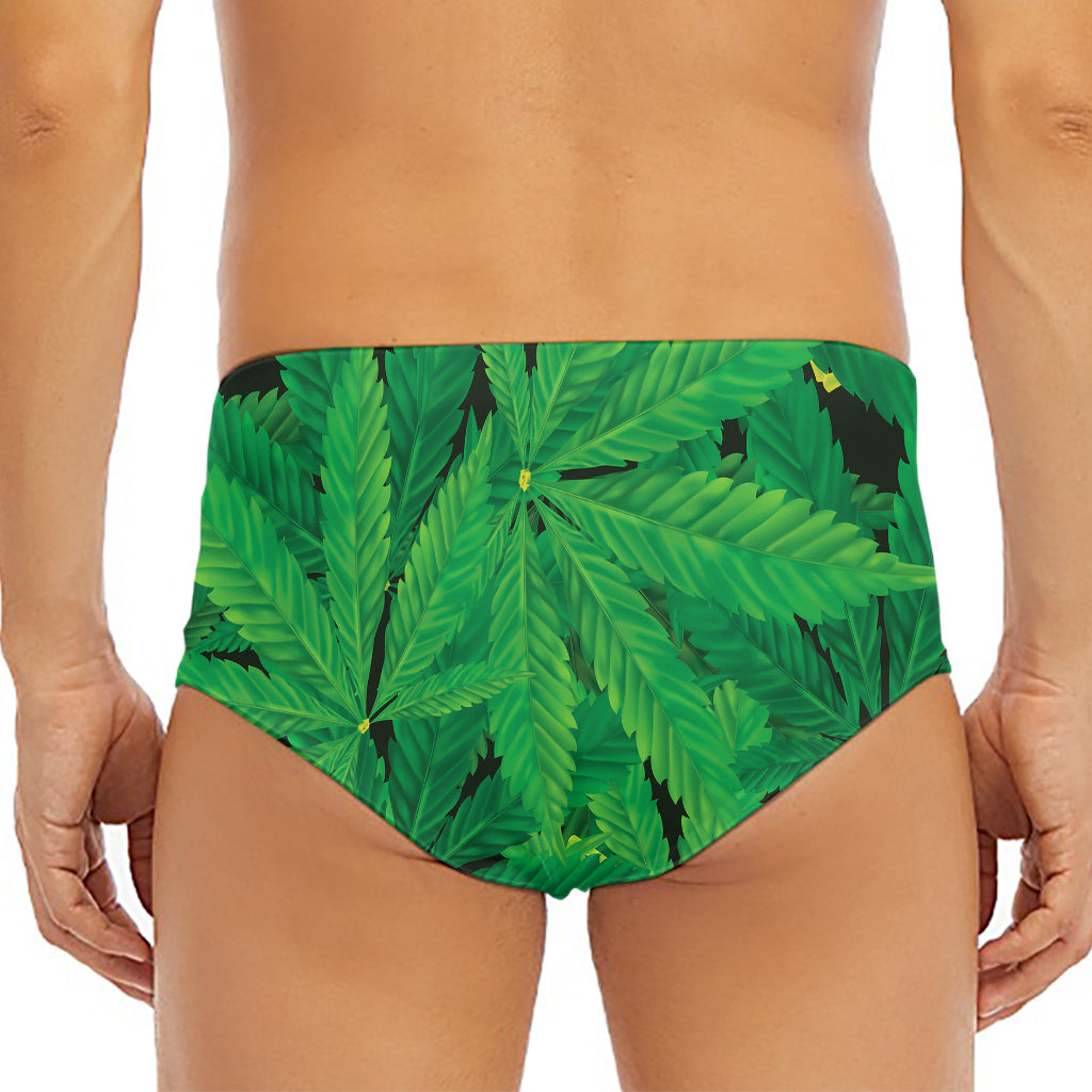 Green Marijuana Leaf Print Men's Triangle Swim Briefs