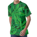 Green Marijuana Leaf Print Men's Velvet T-Shirt