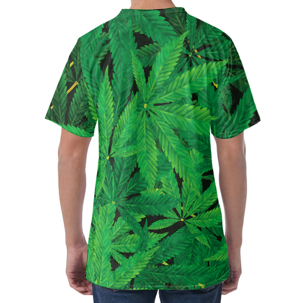 Green Marijuana Leaf Print Men's Velvet T-Shirt