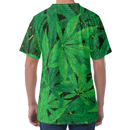 Green Marijuana Leaf Print Men's Velvet T-Shirt
