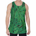 Green Marijuana Leaf Print Men's Velvet Tank Top