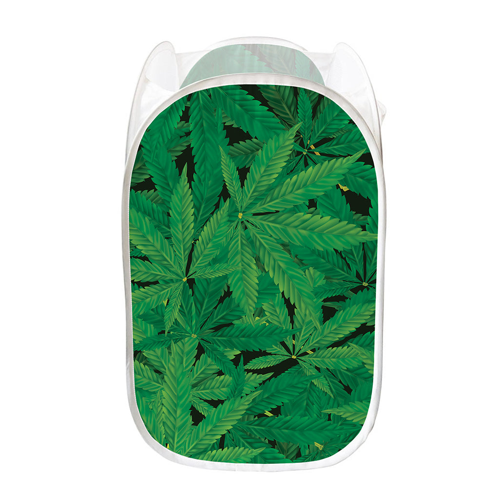 Green Marijuana Leaf Print Mesh Laundry Hamper