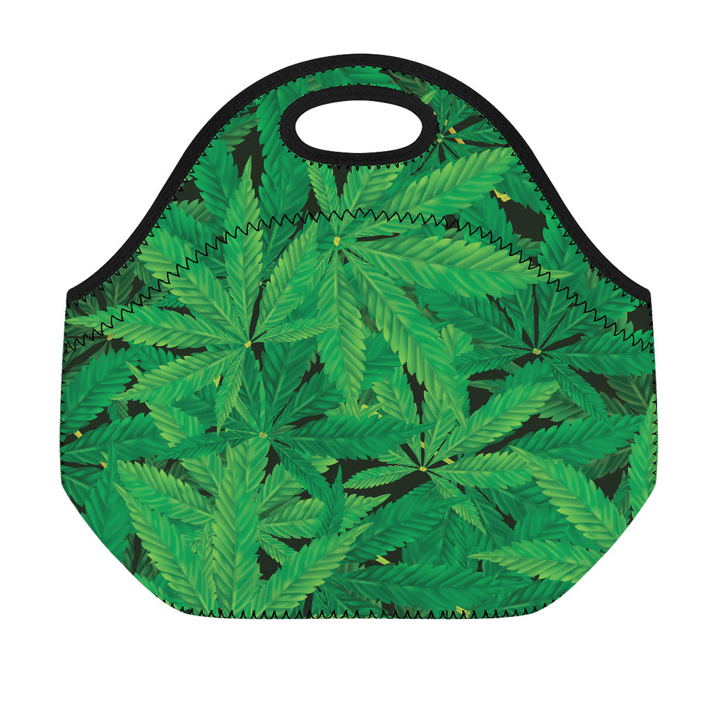 Green Marijuana Leaf Print Neoprene Lunch Bag