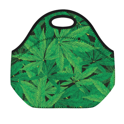 Green Marijuana Leaf Print Neoprene Lunch Bag