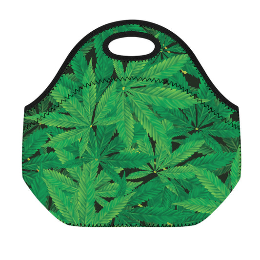 Green Marijuana Leaf Print Neoprene Lunch Bag