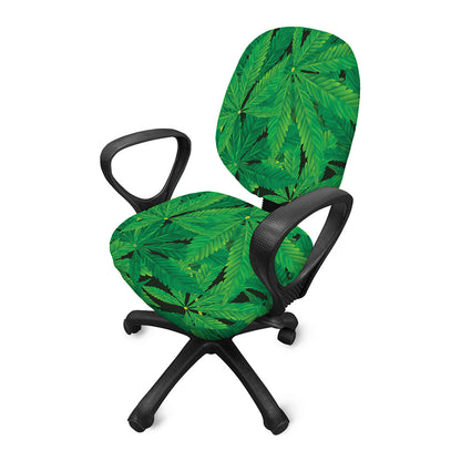 Green Marijuana Leaf Print Office Chair Cover