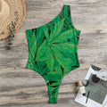 Green Marijuana Leaf Print One Shoulder Bodysuit