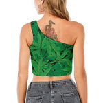 Green Marijuana Leaf Print One Shoulder Crop Top