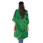 Green Marijuana Leaf Print Open Front Beach Cover Up