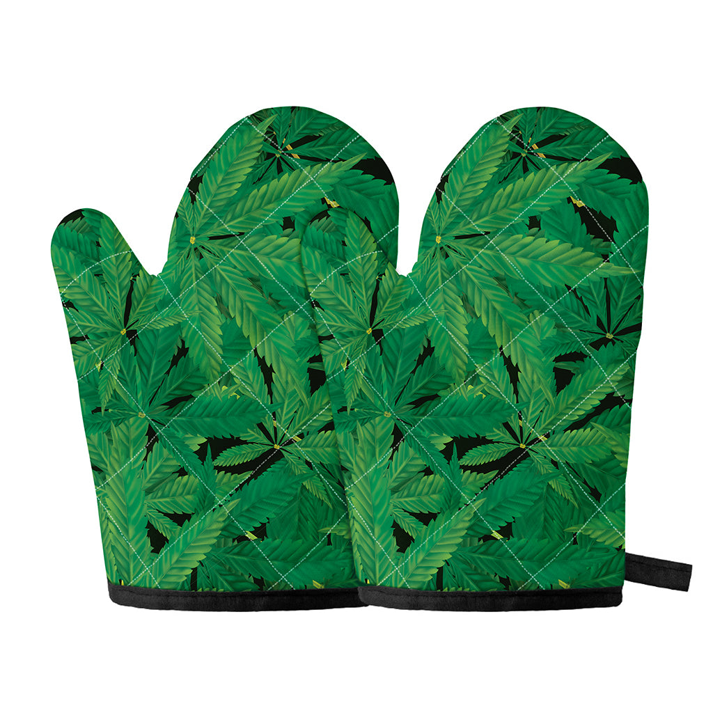 Green Marijuana Leaf Print Oven Mitts