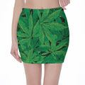 Green Marijuana Leaf Print Pencil Mini Skirt
