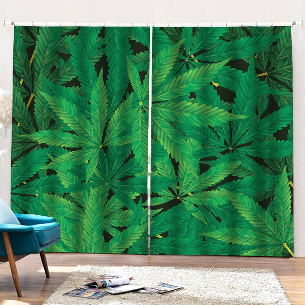 Green Marijuana Leaf Print Pencil Pleat Curtains