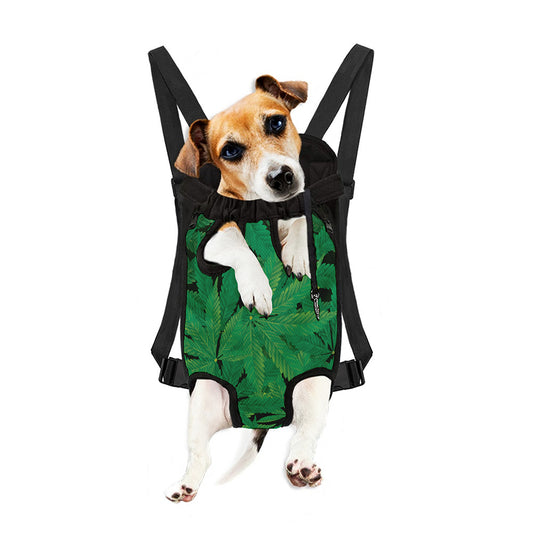 Green Marijuana Leaf Print Pet Carrier Backpack