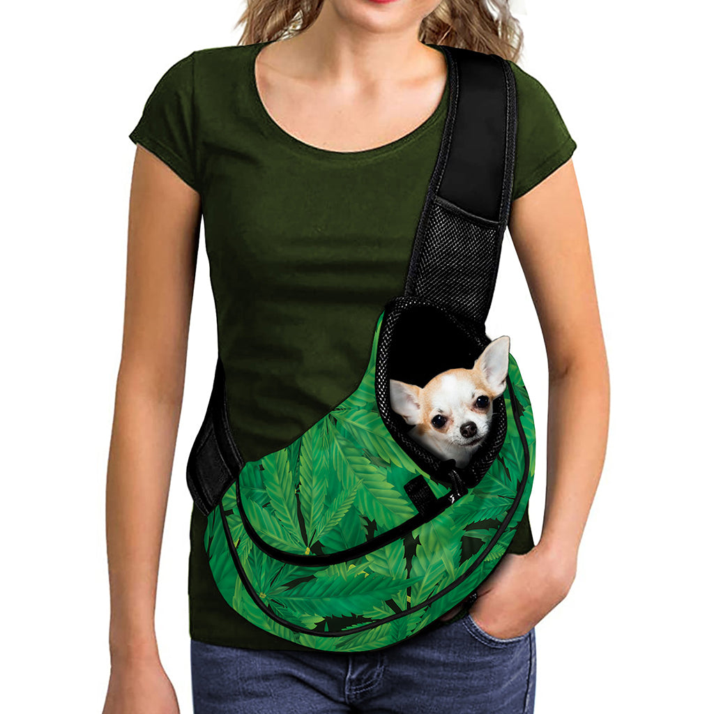 Green Marijuana Leaf Print Pet Sling Carrier