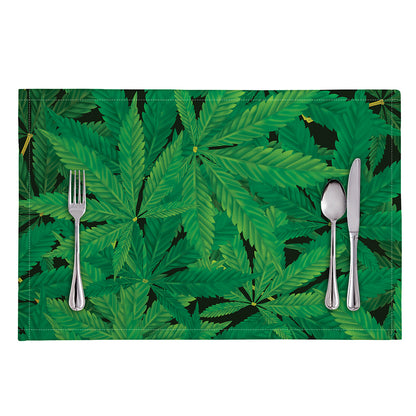 Green Marijuana Leaf Print Placemat