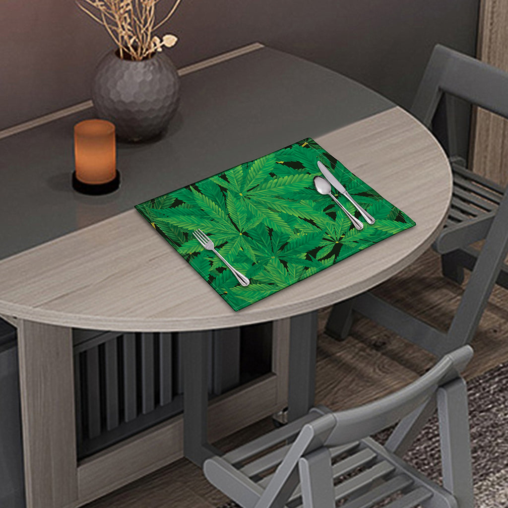 Green Marijuana Leaf Print Placemat