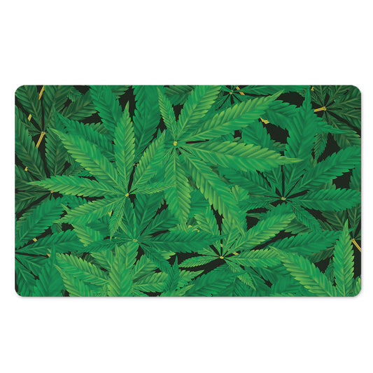 Green Marijuana Leaf Print Polyester Doormat