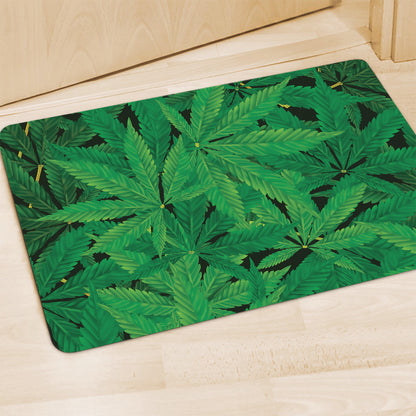 Green Marijuana Leaf Print Polyester Doormat