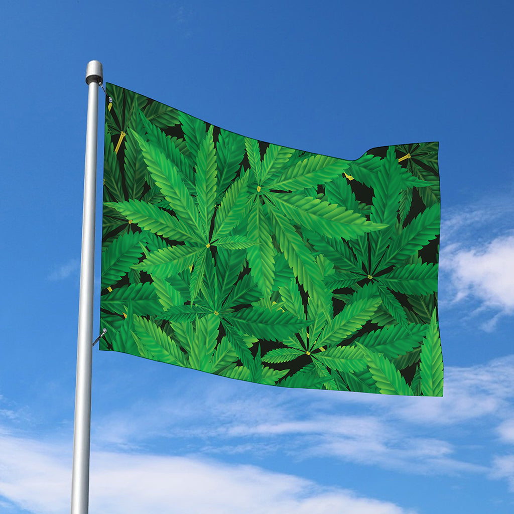 Green Marijuana Leaf Print Polyester Flag