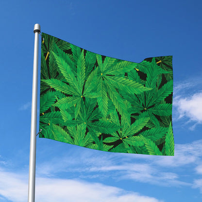 Green Marijuana Leaf Print Polyester Flag