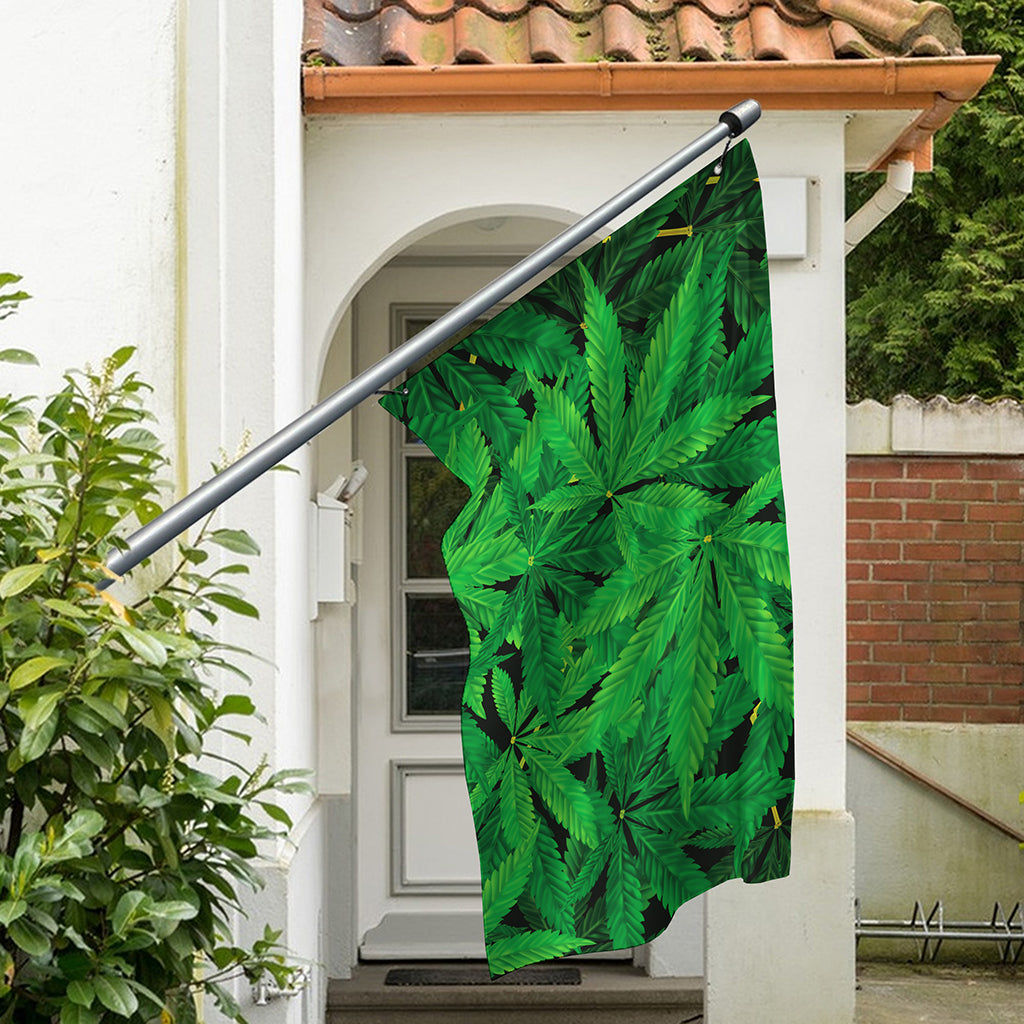 Green Marijuana Leaf Print Polyester Flag