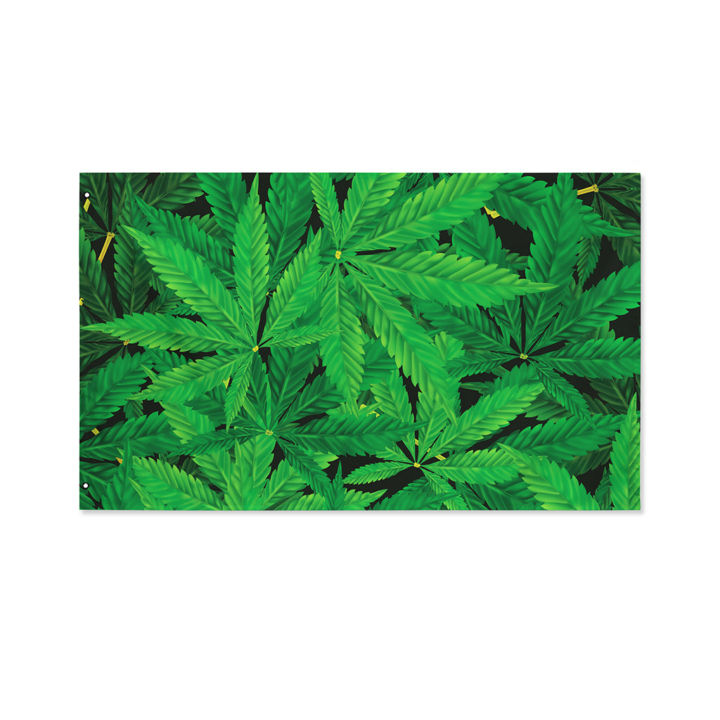 Green Marijuana Leaf Print Polyester Flag
