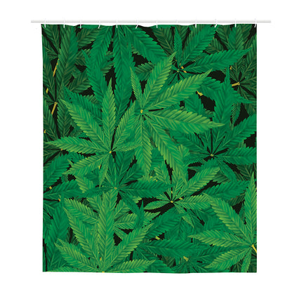 Green Marijuana Leaf Print Polyester Shower Curtain