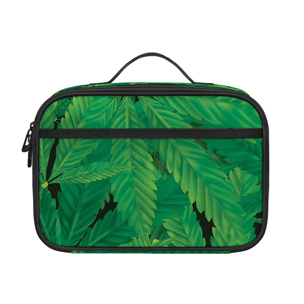 Green Marijuana Leaf Print Portable Lunch Bag
