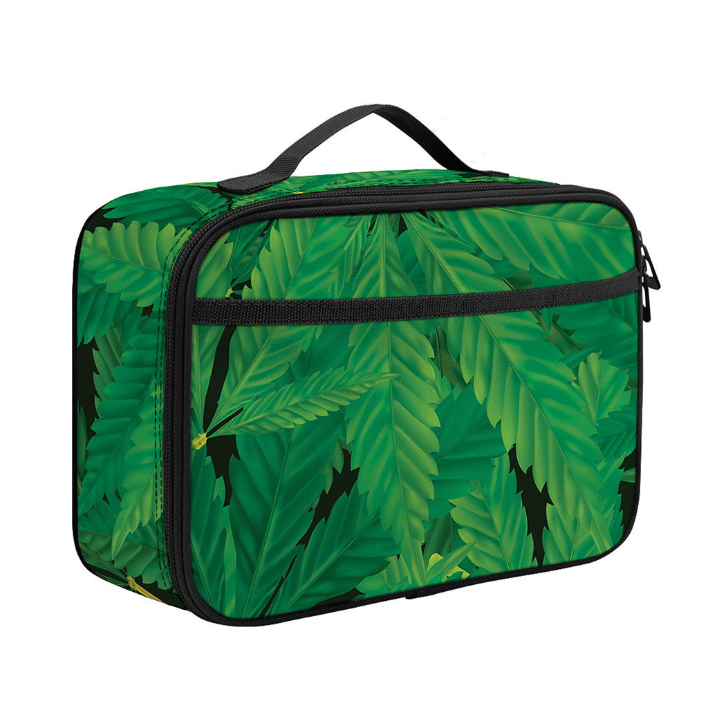 Green Marijuana Leaf Print Portable Lunch Bag