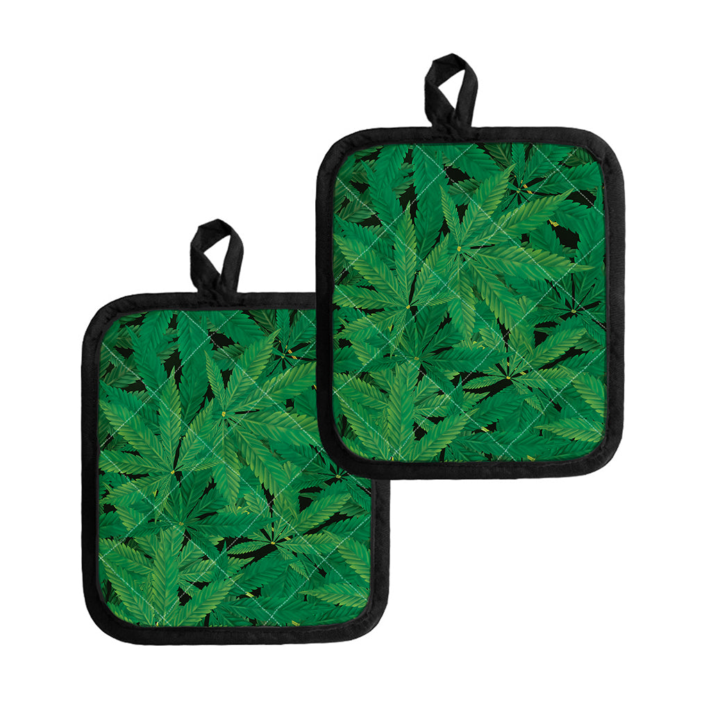 Green Marijuana Leaf Print Pot Holders