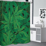 Green Marijuana Leaf Print Premium Shower Curtain