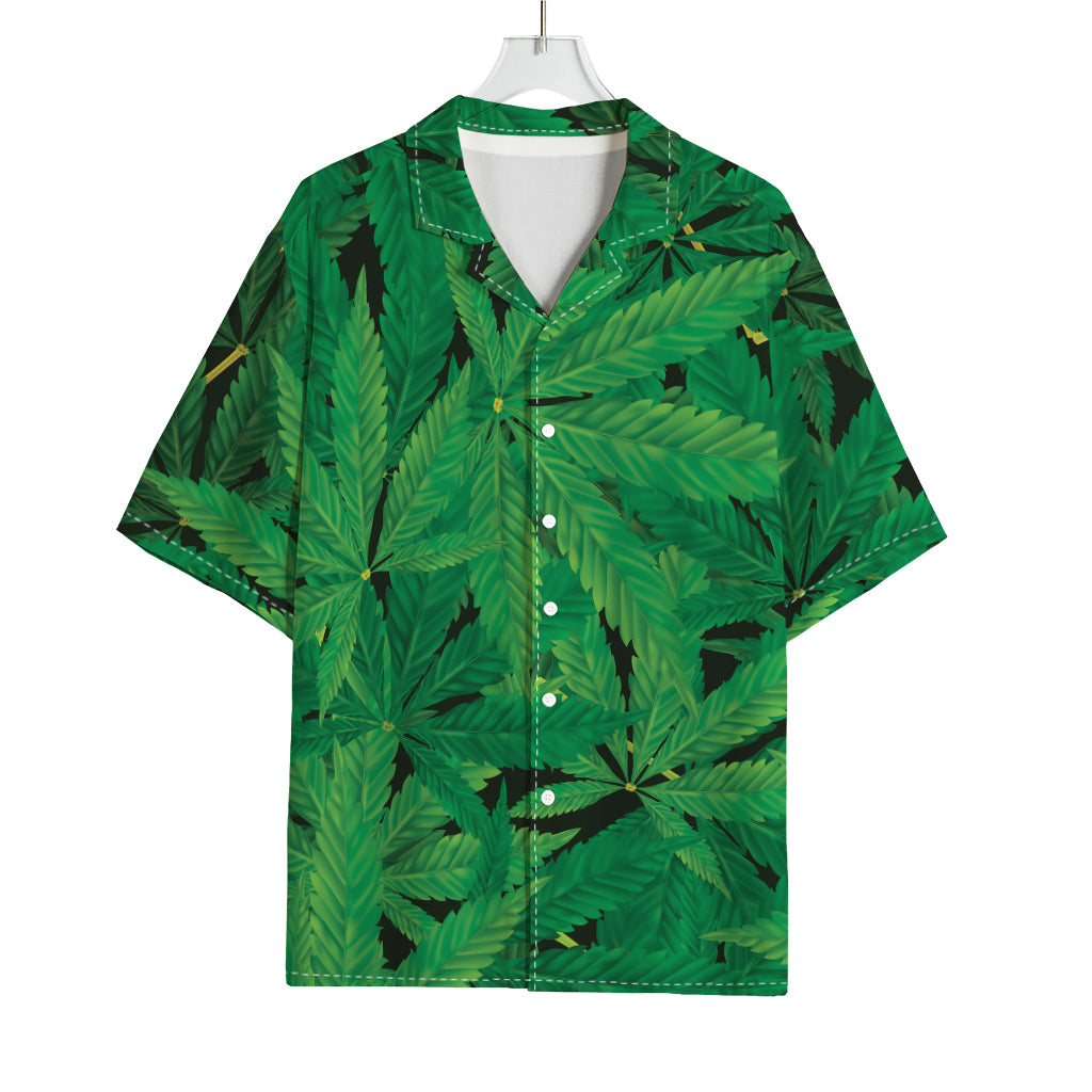 Green Marijuana Leaf Print Rayon Hawaiian Shirt